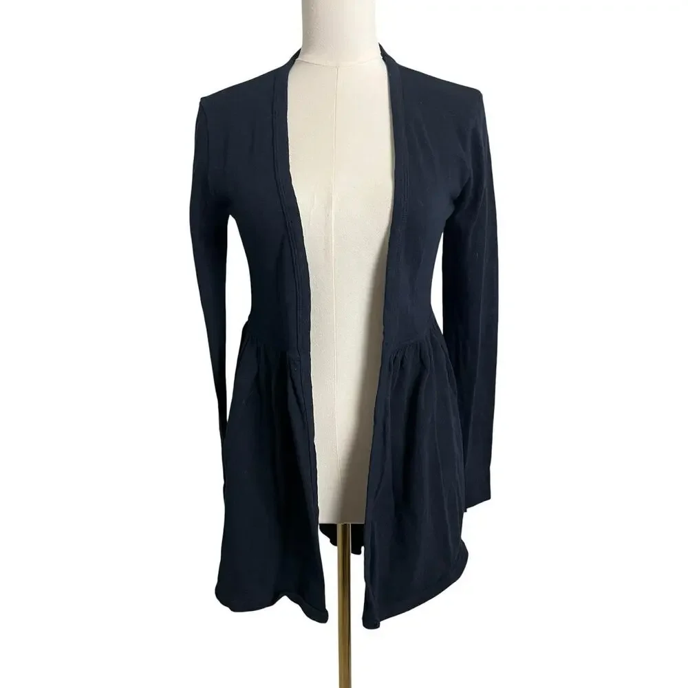 T.la Open Front Cardigan Womens XS Navy Ruffle Hem Knit Duster Boho NWT $78